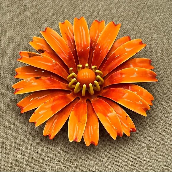 Vintage Vibrant Orange and Yellow Brooch Jewelry - Picture 1 of 6